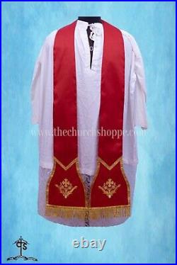 Roman Red Vestment Fiddleback Chasuble and Mass set, Holy Spirit embroidery