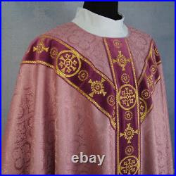 Rose CHASUBLE Pink Semi Gothic style vestment, Damask/velvet