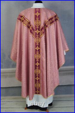 Rose CHASUBLE Pink Semi Gothic style vestment, Damask/velvet
