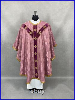 Rose CHASUBLE with burse maniple and chalice veil, lined