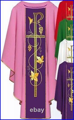 Rose Chasuble With Stole THREAD EMBROIDERY FRONT & BACK Meshwork Chi Rho Design