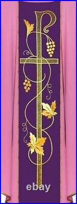 Rose Chasuble With Stole THREAD EMBROIDERY FRONT & BACK Meshwork Chi Rho Design