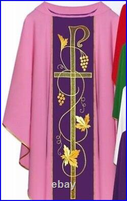 Rose Chasuble With Stole THREAD EMBROIDERY FRONT & BACK Meshwork Chi Rho Design