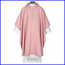 Rose Lined Cowl Monastic Chasuble with Alpha and Omega Embroidered Design
