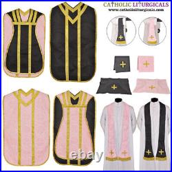 Rose and Black REVERSIBLE Travel Italian Fiddleback Vestment with 5pc mass set