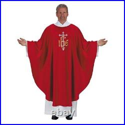 Round Neck IHS Cross Embroidered Chasuble and Stole Church Vestment Sets 51 In