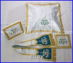 SILVER MARIAN Fiddleback Chasuble Mass Vestment WITH 5 PC SET FELT INTERLINED