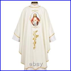 Sacred Heart of Jesus Embroidered Chasuble and Matching Stole for Church 51 In
