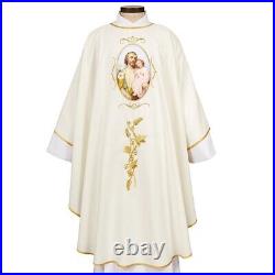 Saint Joseph and Child Embroidered Chasuble and Matching Stole for Church 51 In