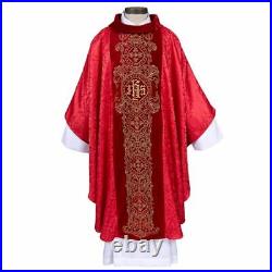 Saint Mark Gothic Style Cowl Collar Chasuble With Embroidered IHS Design, Red