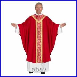 Saint Remy Ornate Banding Gothic Chasuble, Catholic Church Supplies, Red