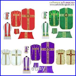 Set of 5 Red, White, Gold, Green, Purple Chasuble Fiddleback Vestment & mass sets