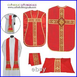 Set of 5 Red, White, Gold, Green, Purple Chasuble Fiddleback Vestment & mass sets