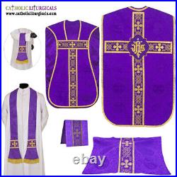 Set of 5 Red, White, Gold, Green, Purple Chasuble Fiddleback Vestment & mass sets