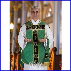 Trastevere Collection Roman Chasuble In Green with Embroidery Size 25 x 40 L