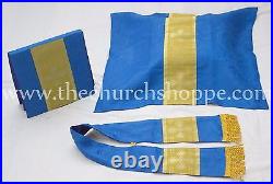 V COLLAR BLUE GOTHIC Vestment & 5 PC Mass Set Lined Chasuble, Casel, Casulla, NEW