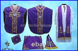 VIOLET Chasuble. St. Philip Neri Style vestment & mass set, PELICAN Embroidery