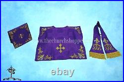 VIOLET Chasuble. St. Philip Neri Style vestment & mass set, PELICAN Embroidery