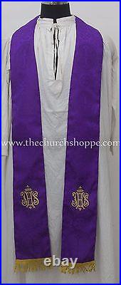 VIOLET Gothic vestment & 5PC mass & stole set, Gothic chasuble, casula, casel, IHS