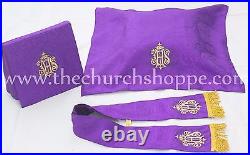 VIOLET Gothic vestment & 5PC mass & stole set, Gothic chasuble, casula, casel, IHS