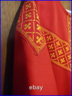 Vintage Handmade Red and Gold Chasuble Robe with IHS Vestments for Priest