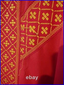 Vintage Handmade Red and Gold Chasuble Robe with IHS Vestments for Priest