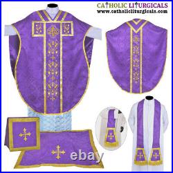 Violet Chasuble St. Philip Neri Style vestment & mass set 5 pc IHS Embroidery