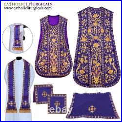 Violet Spanish Fiddleback Vestment & mass set with Vintage Embroidery design NEW