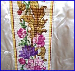 Vtg White Satin Fiddleback Chasuble Vestment, Needlepoint, IHS, Colorful Floral