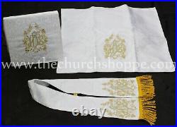 WHITE GOTHIC CHASUBLE vestment and mass & stole set casula casel casulla, IHS