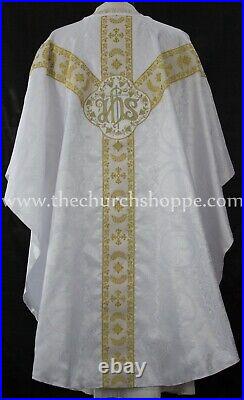 WHITE GOTHIC CHASUBLE vestment and stole set casula casel casulla, IHS