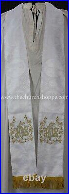 WHITE GOTHIC CHASUBLE vestment and stole set casula casel casulla, IHS