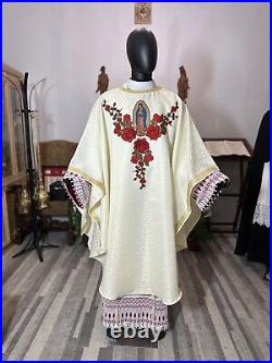 WHITE MARIAN CHASUBLE + STOLE (WG0132) OUR LADY OF Guadalupe
