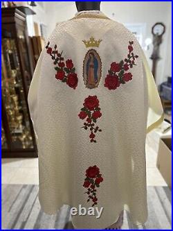 WHITE MARIAN CHASUBLE + STOLE (WG0132) OUR LADY OF Guadalupe