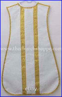 WHITE Spanish Fiddleback Vestment & mass set, chasuble fiddleback