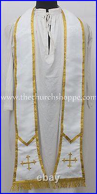 WHITE Spanish Fiddleback Vestment & mass set, chasuble fiddleback