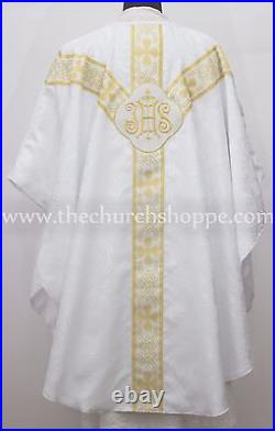 WHITE clergy gothic vestment and mass and stole set, Gothic chasuble, casula, casel