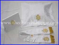 WHITE clergy gothic vestment and mass and stole set, Gothic chasuble, casula, casel