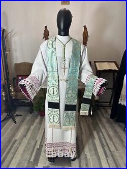 White Blue Marian Chasuble + Stole