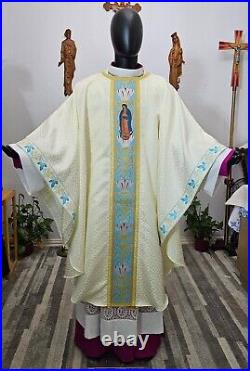 White Blue Marian Chasuble + Stole Wb00043