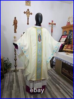 White Blue Marian Chasuble + Stole Wb00043