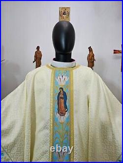 White Blue Marian Chasuble + Stole Wb00043