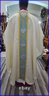 White Blue Marian Chasuble + Stole Wb00043