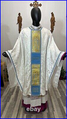 White Blue Marian Chasuble + Stole Wb00044