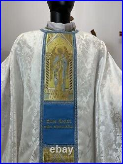 White Blue Marian Chasuble + Stole Wb00044