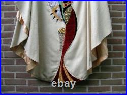 White Catholic liturgical vestment Chasuble with applique fish and bread