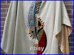 White Catholic liturgical vestment Chasuble with applique fish and bread