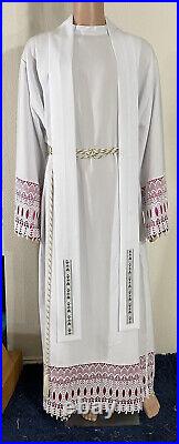 White Chasuble With Silver Banding + Stole (ws0016)