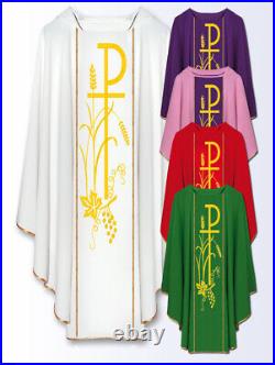 White Chasuble With Stole, THREAD EMBROIDERY FRONT & BACK Chi Rho Design