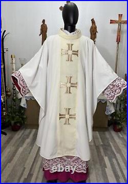 White Collared Vestment Chasuble & Stole